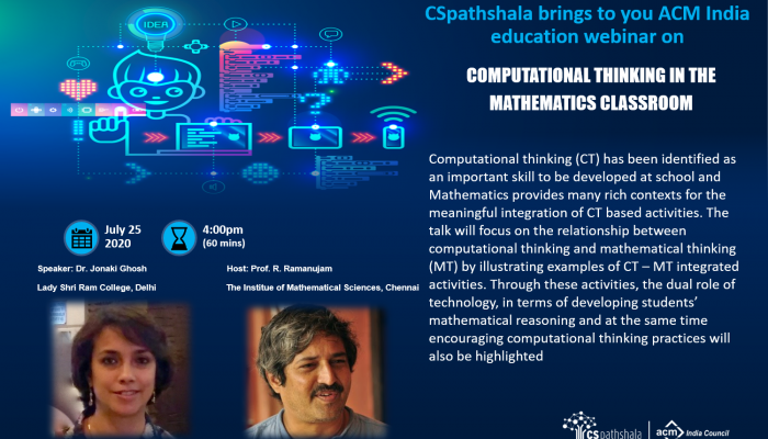 Webinar: Computational thinking in the mathematics classroom, Dr. Jonaki Ghosh