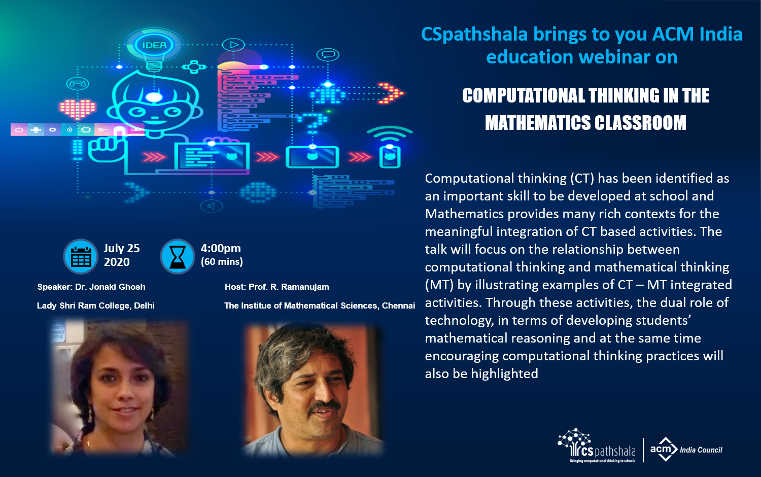 Webinar: Computational thinking in the mathematics classroom, Dr. Jonaki Ghosh